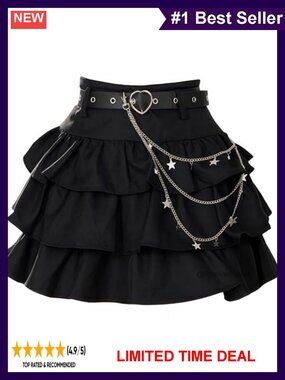 Gothic Lolita Mini Skirt High Waist A-Line Ruffled Polyester